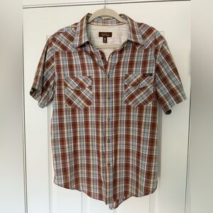 Men's Plaid Short Sleeve Shirt - Brown & Blue w/ Snap Buttons (see all pictures)